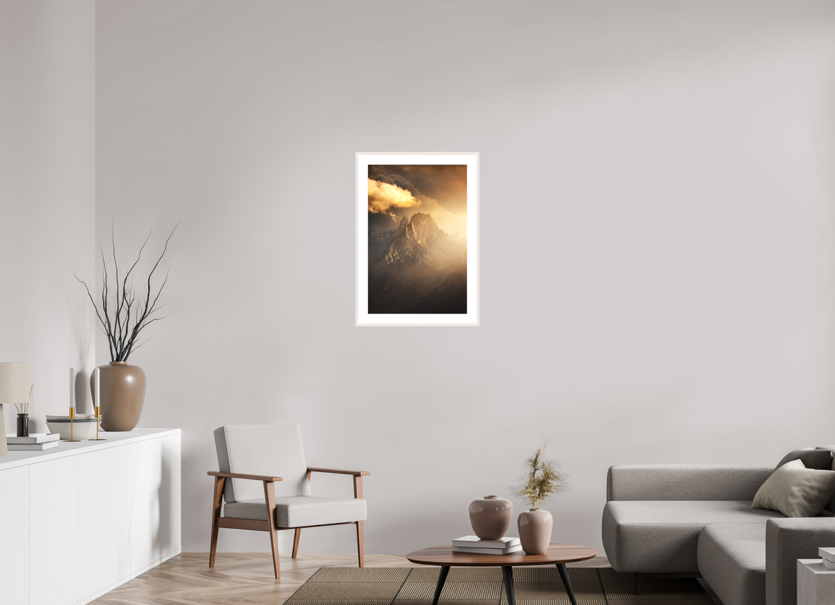 50 x 75 cm, Rahmen-Weiß Glowing Mountainscape, Hoher Kasten