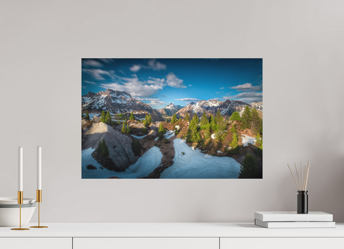 60 x 40 cm, Papierprint ohne Rahmen Spring Panorama With the Biberkopf, Lech