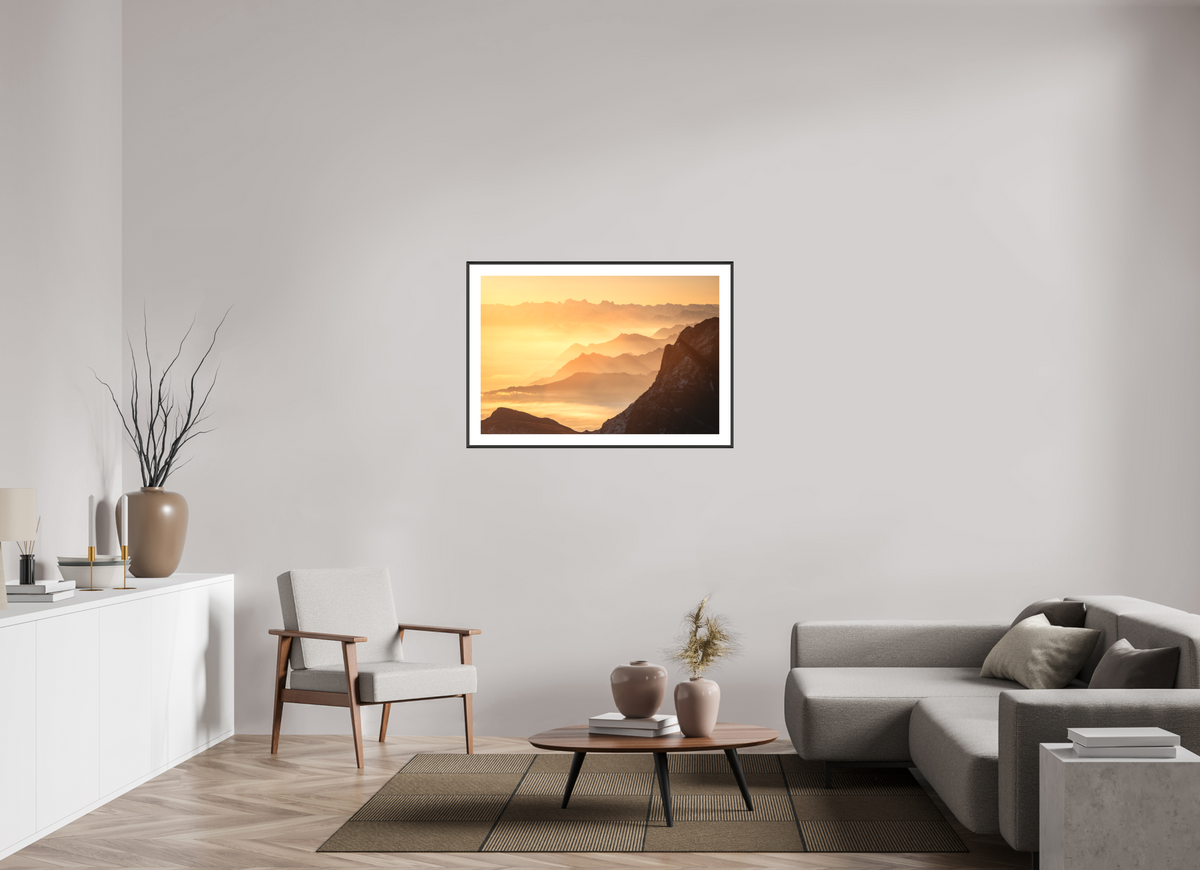 105 x 70 cm, Rahmen-Schwarz Säntis Hazy Sunrise Layers, Switzerland