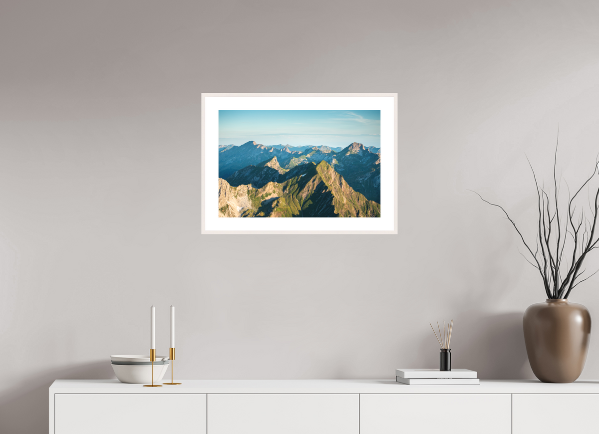 60 x 40 cm, Rahmen-Weiß Mohnenfluh Morning Light, Lech Austria