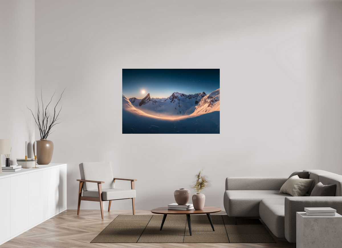 150 x 100 cm, Photo Print Under Acrylic Glass Full Moon at the Valluga, Arlberg