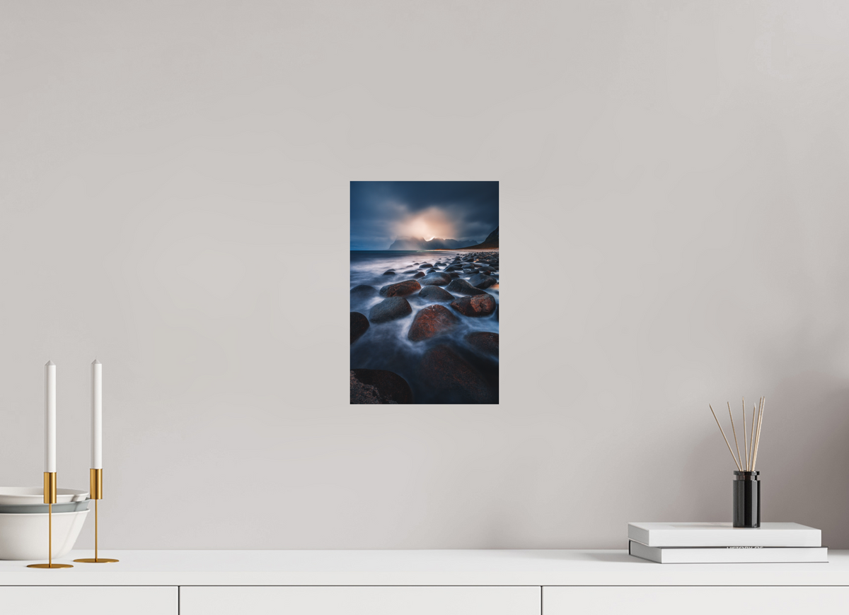 20 x 30 cm, Papierprint ohne Rahmen Rocky Beach at Sunset, Lofoten