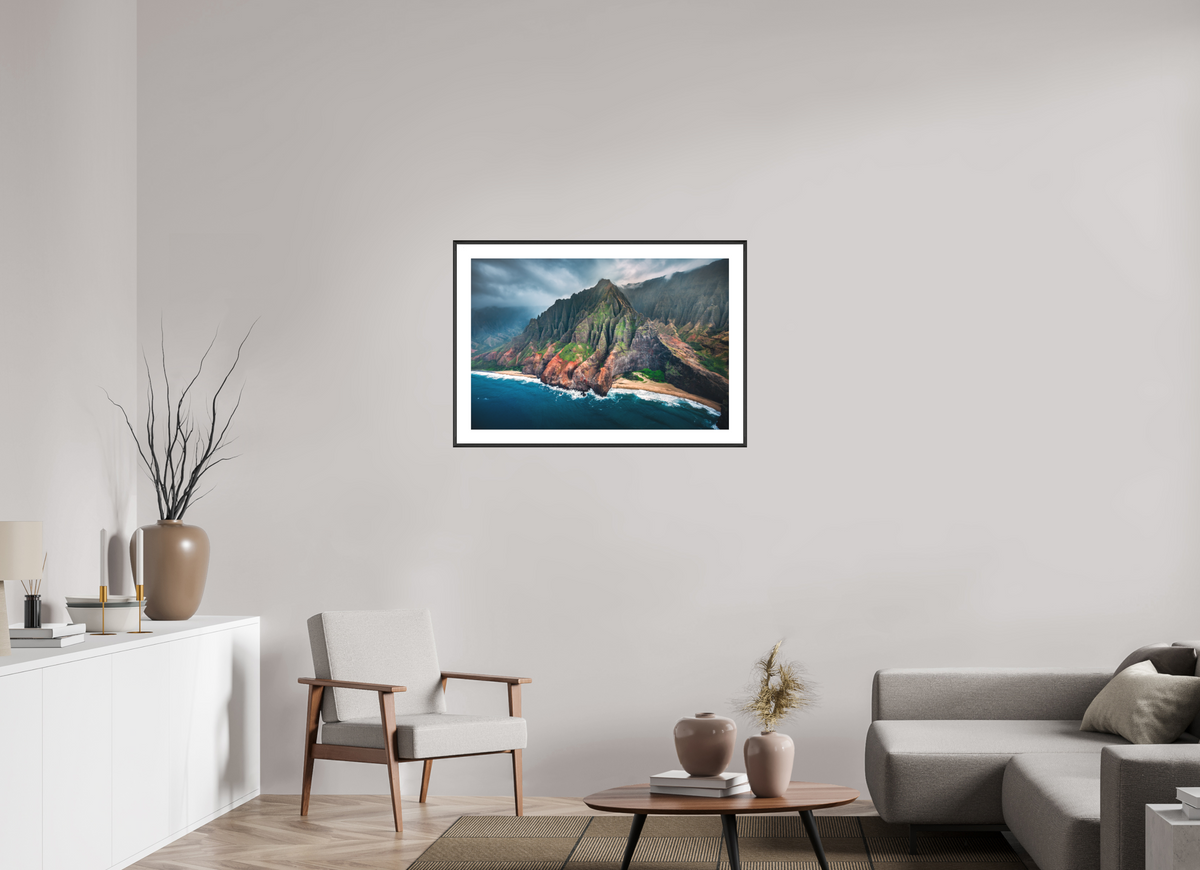 90 x 60 cm, Rahmen-Schwarz Napali Coast Cliffs, Kauai Hawaii