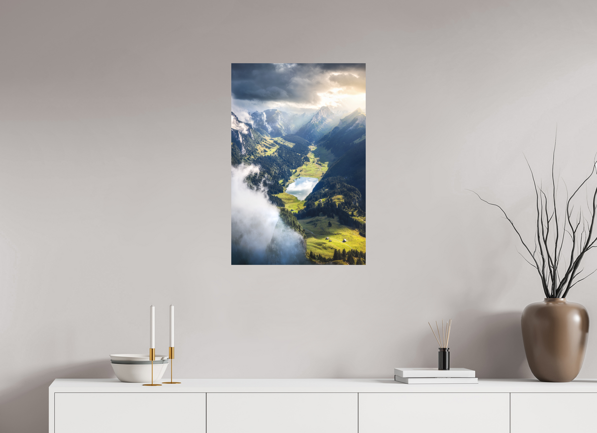50 x 75 cm, Papierprint ohne Rahmen Alpine Valley and Lake, Hoher Kasten