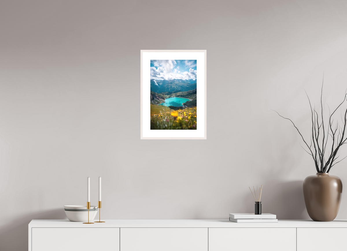 30 x 45 cm, Rahmen-Weiß Turquoise Lake in Summer, Lech