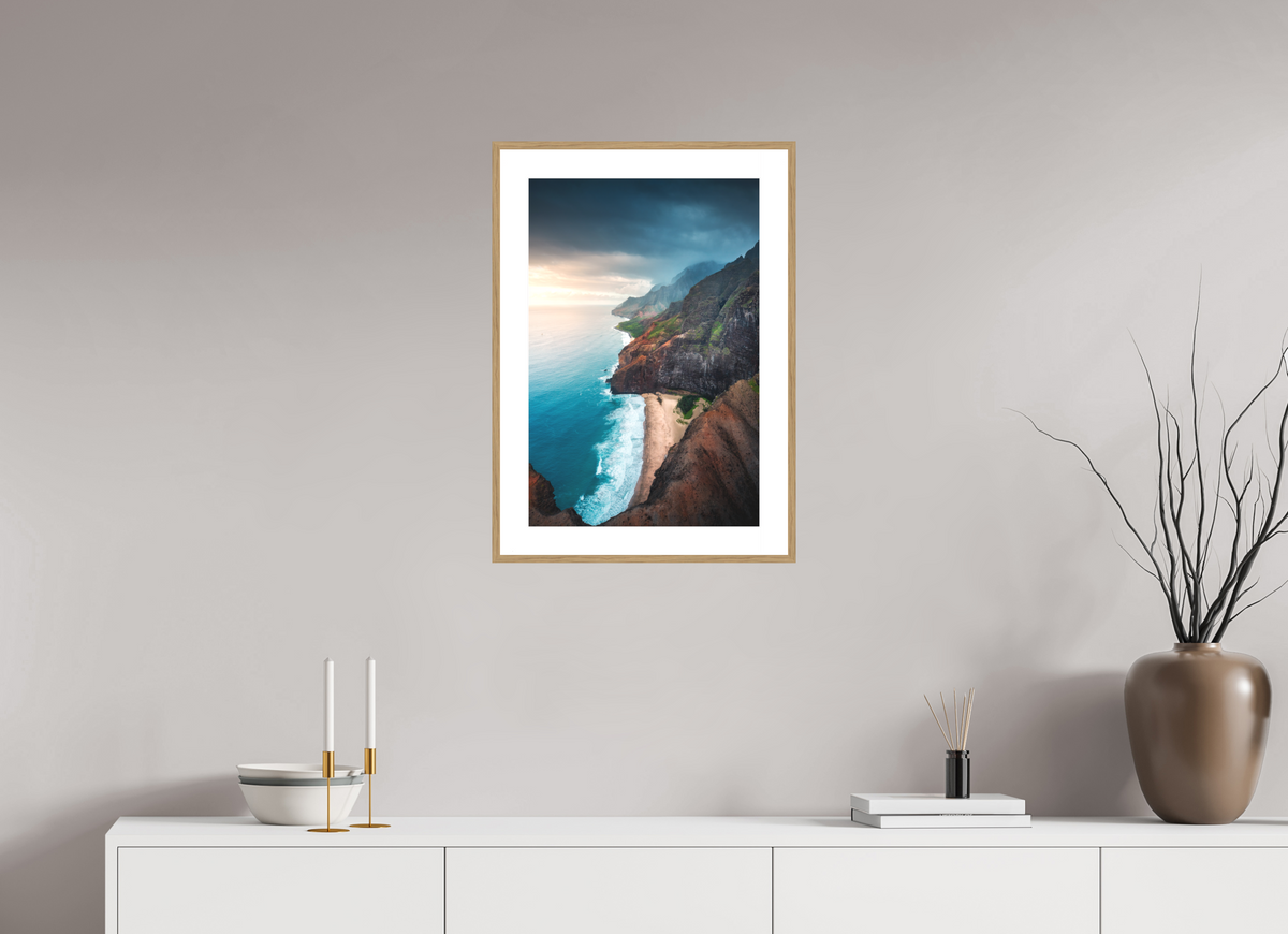 40 x 60 cm, Rahmen-Holzoptik Coastline Viewpoint, Kauai