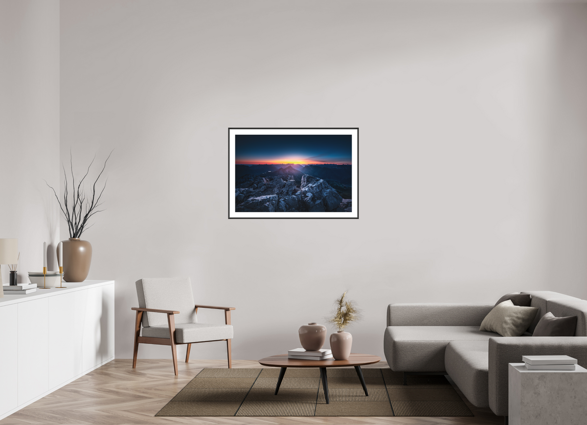 105 x 70 cm, Rahmen-Schwarz Sunrise at the Mohnenfluh, Lech