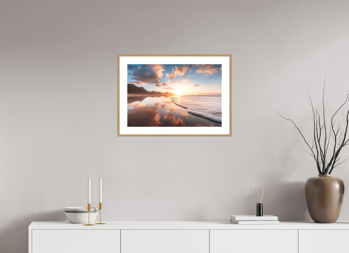 60 x 40 cm, Rahmen-Holzoptik Sunset Reflections, Fuerteventura