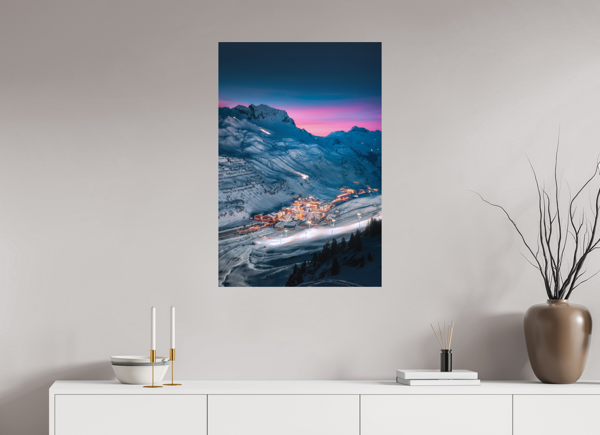60 x 90 cm, Photo Print Under Acrylic Glass Zürs at Night, Arlberg
