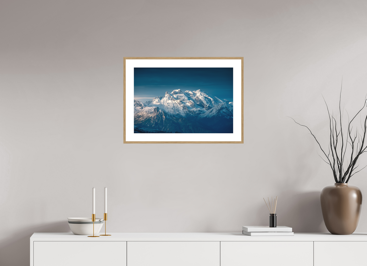 60 x 40 cm, Rahmen-Holzoptik Sunrise at Muttjoechle, Drei Türme View