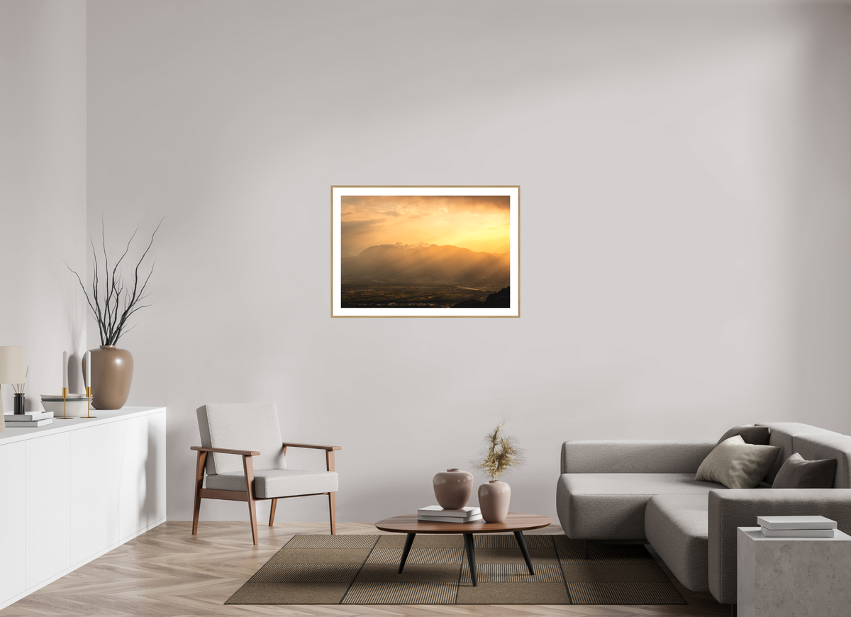105 x 70 cm, Rahmen-Holzoptik Hoher Kasten in Golden Light, Alpstein