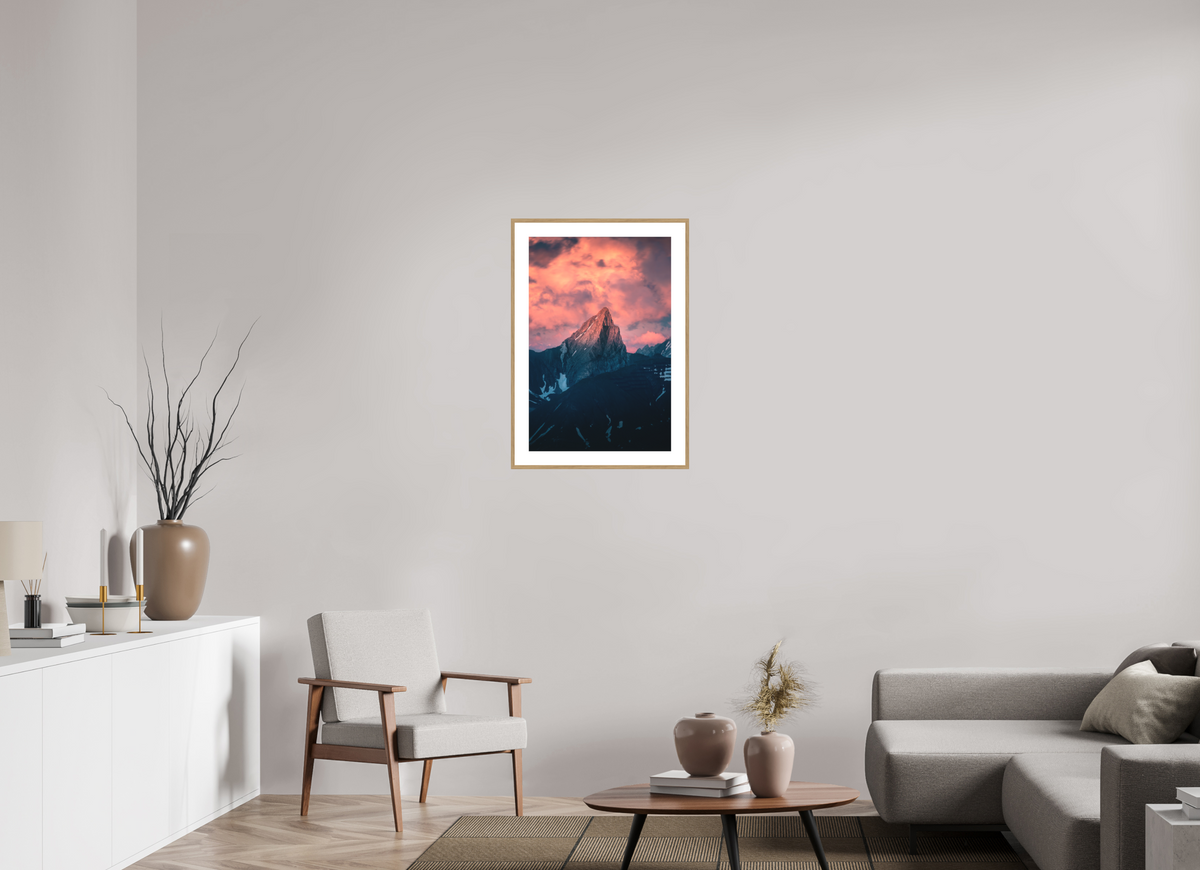 50 x 75 cm, Rahmen-Holzoptik Roggspitze Sunset, Vorarlberg Austria