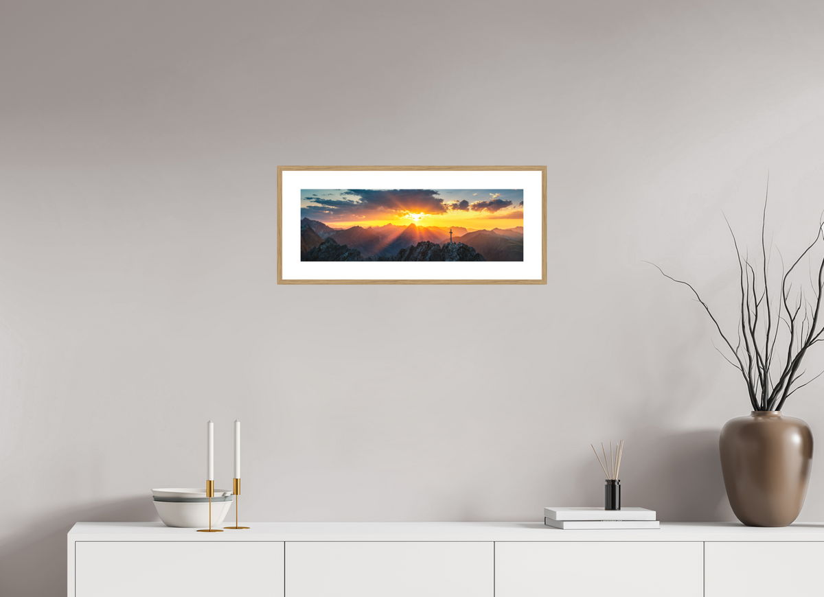 60 x 20 cm, Rahmen-Holzoptik Sunset at the Karhorn, Warth