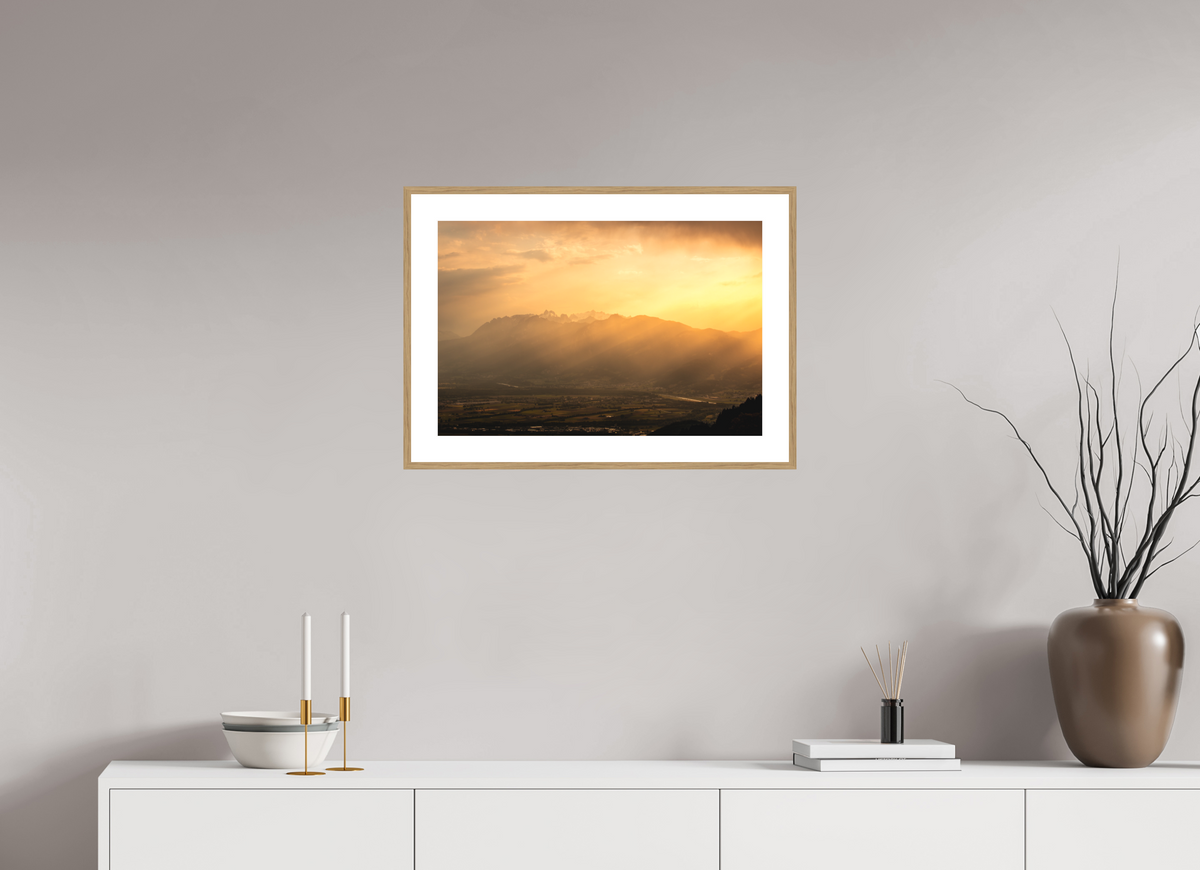 60 x 40 cm, Rahmen-Holzoptik Hoher Kasten in Golden Light, Alpstein