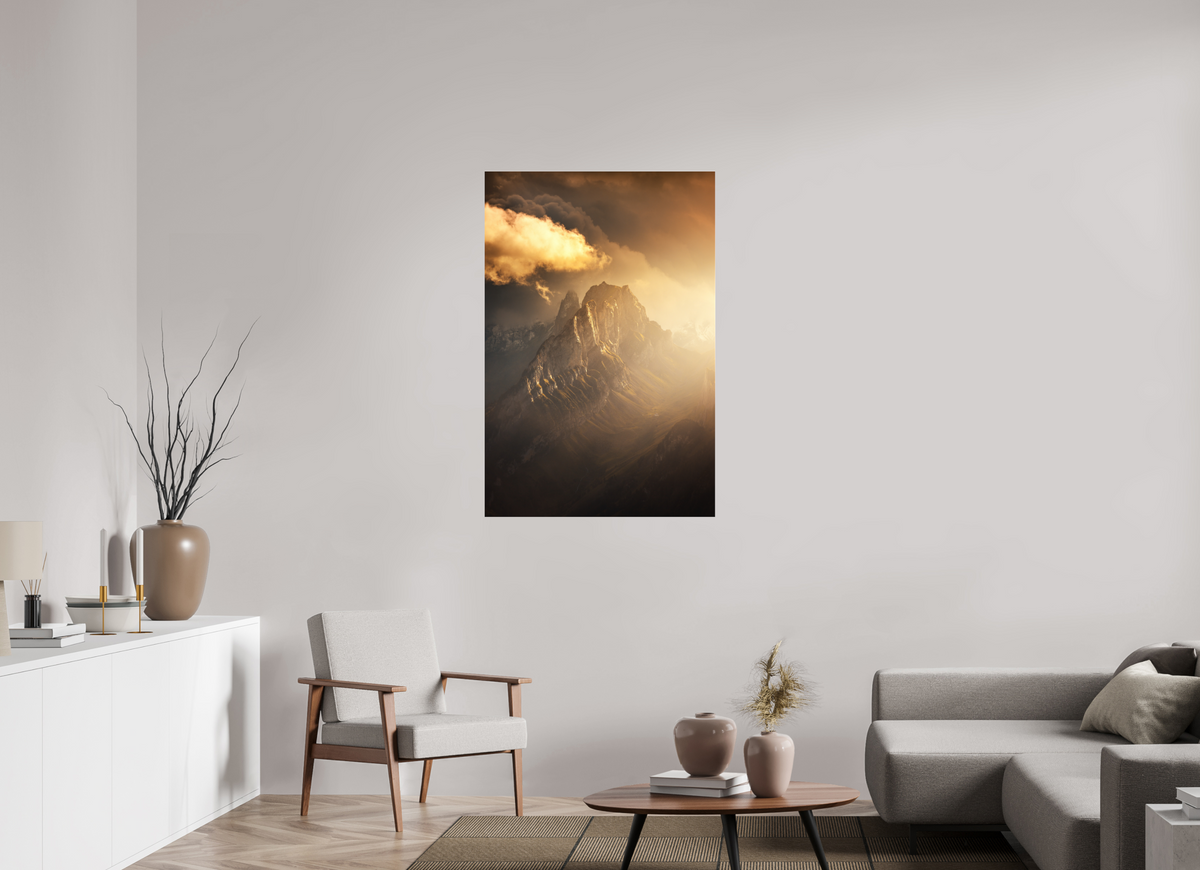 80 x 120 cm, Photo Print Under Acrylic Glass Glowing Mountainscape, Hoher Kasten