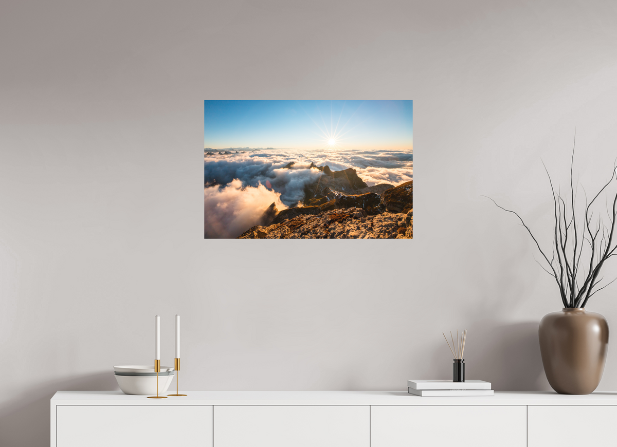 75 x 50 cm, Papierprint ohne Rahmen Säntis Sunset Clouds, Switzerland