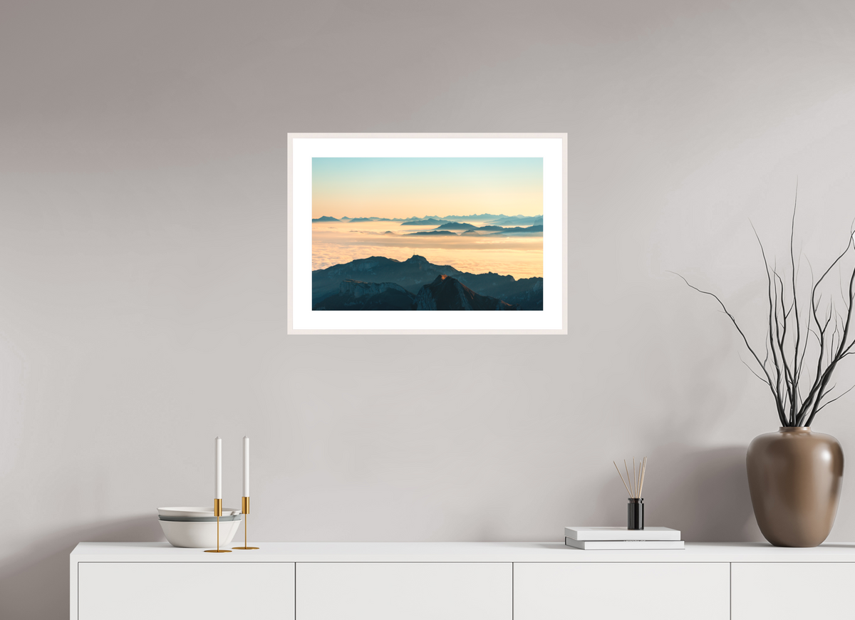 60 x 40 cm, Rahmen-Weiß Säntis Morning Layers, Switzerland
