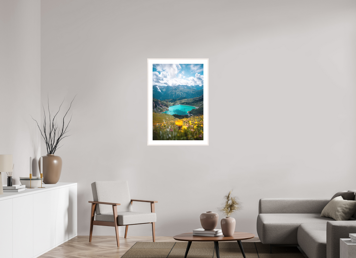 60 x 90 cm, Rahmen-Weiß Turquoise Lake in Summer, Lech