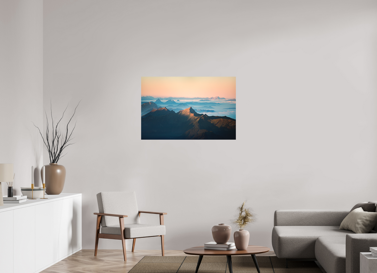 105 x 70 cm, Papierprint ohne Rahmen Säntis Sunrise, Silhouette Peaks