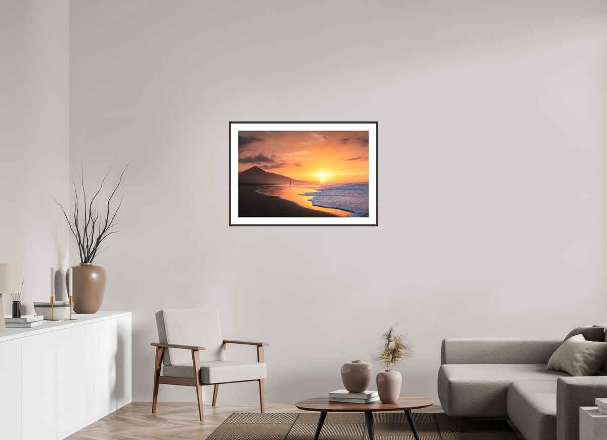 90 x 60 cm, Rahmen-Schwarz Sunset Angler at Cofete, Fuerteventura