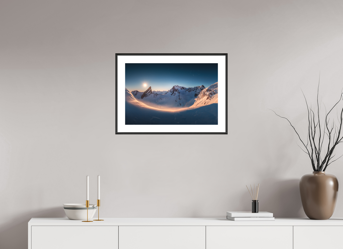 60 x 40 cm, Rahmen-Schwarz Full Moon at the Valluga, Arlberg