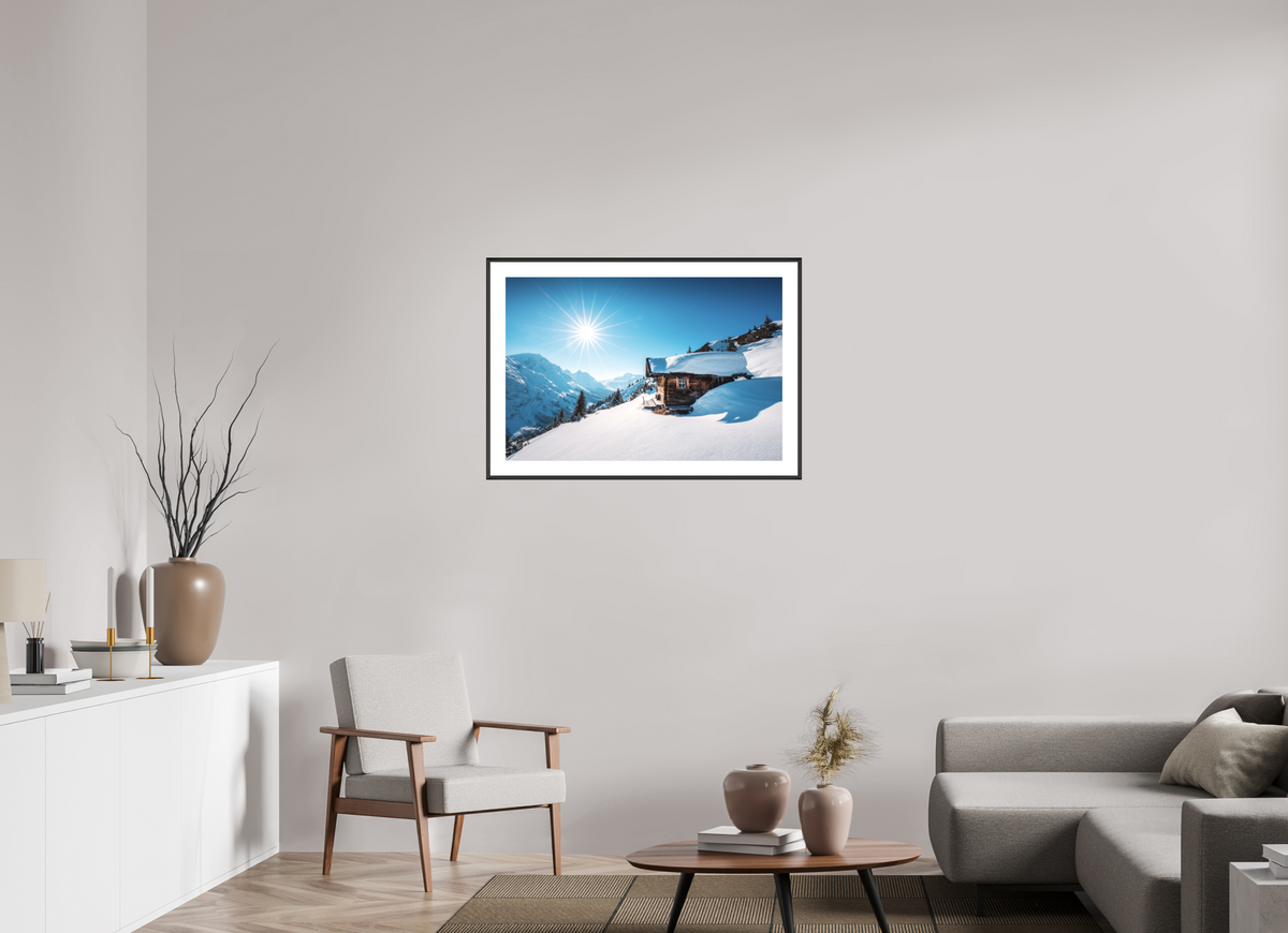 90 x 60 cm, Rahmen-Schwarz Zug Hütte, Alpine Refuge, Arlberg