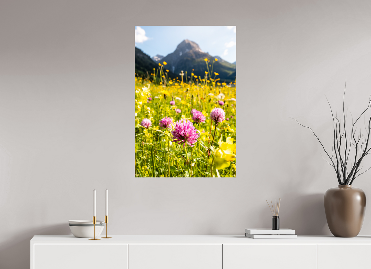 60 x 90 cm, Photo Print Under Acrylic Glass Wildflower Meadow Below the Peak