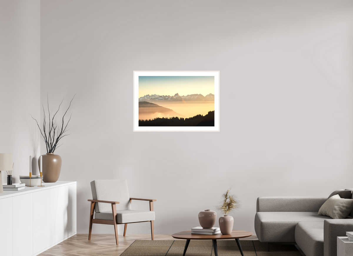 90 x 60 cm, Rahmen-Weiß Zimba Above the Sea of Fog, Vorarlberg