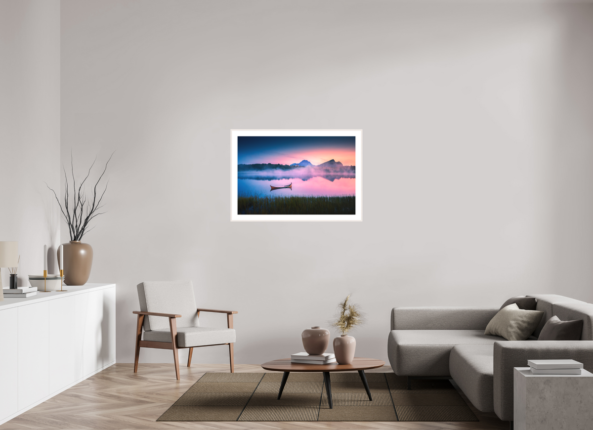 105 x 70 cm, Rahmen-Weiß Evening Mood, Lofoten