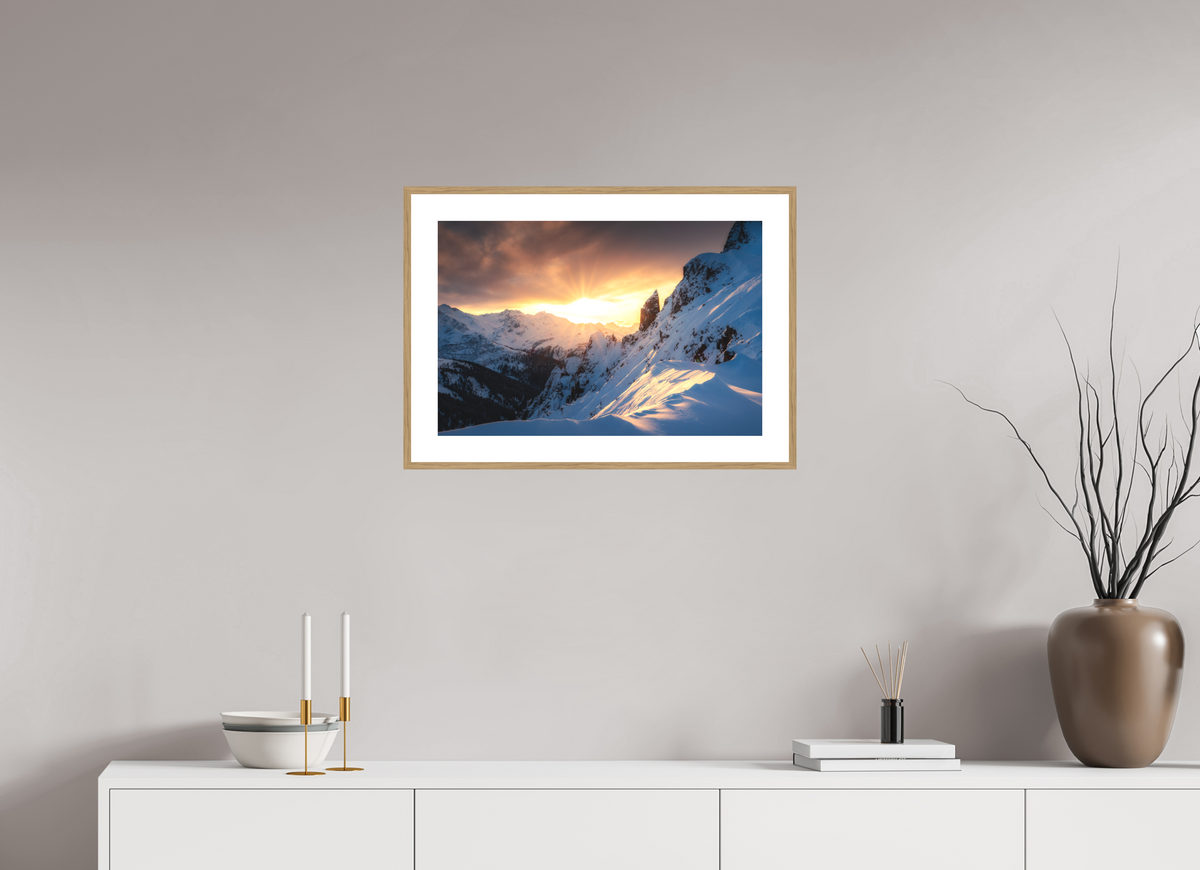 60 x 40 cm, Rahmen-Holzoptik Black Tower at Sunset, Zürs