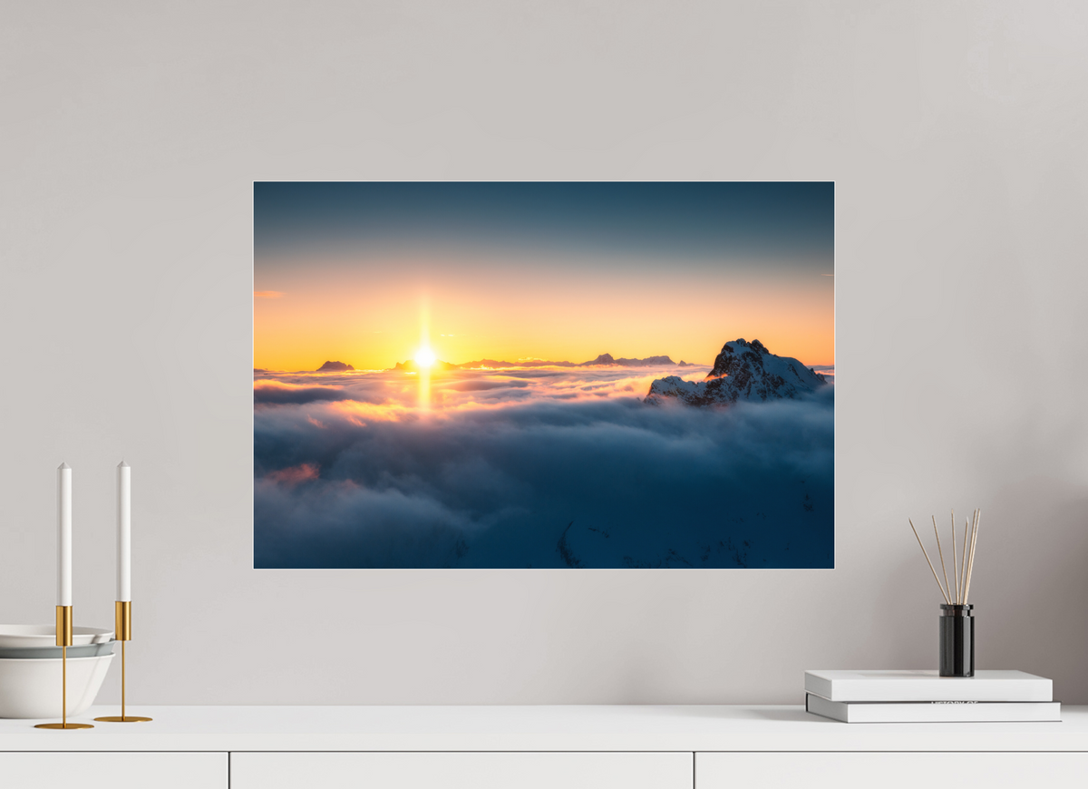 60 x 40 cm, Photo Print Under Acrylic Glass Golden Sunset Over the Clouds