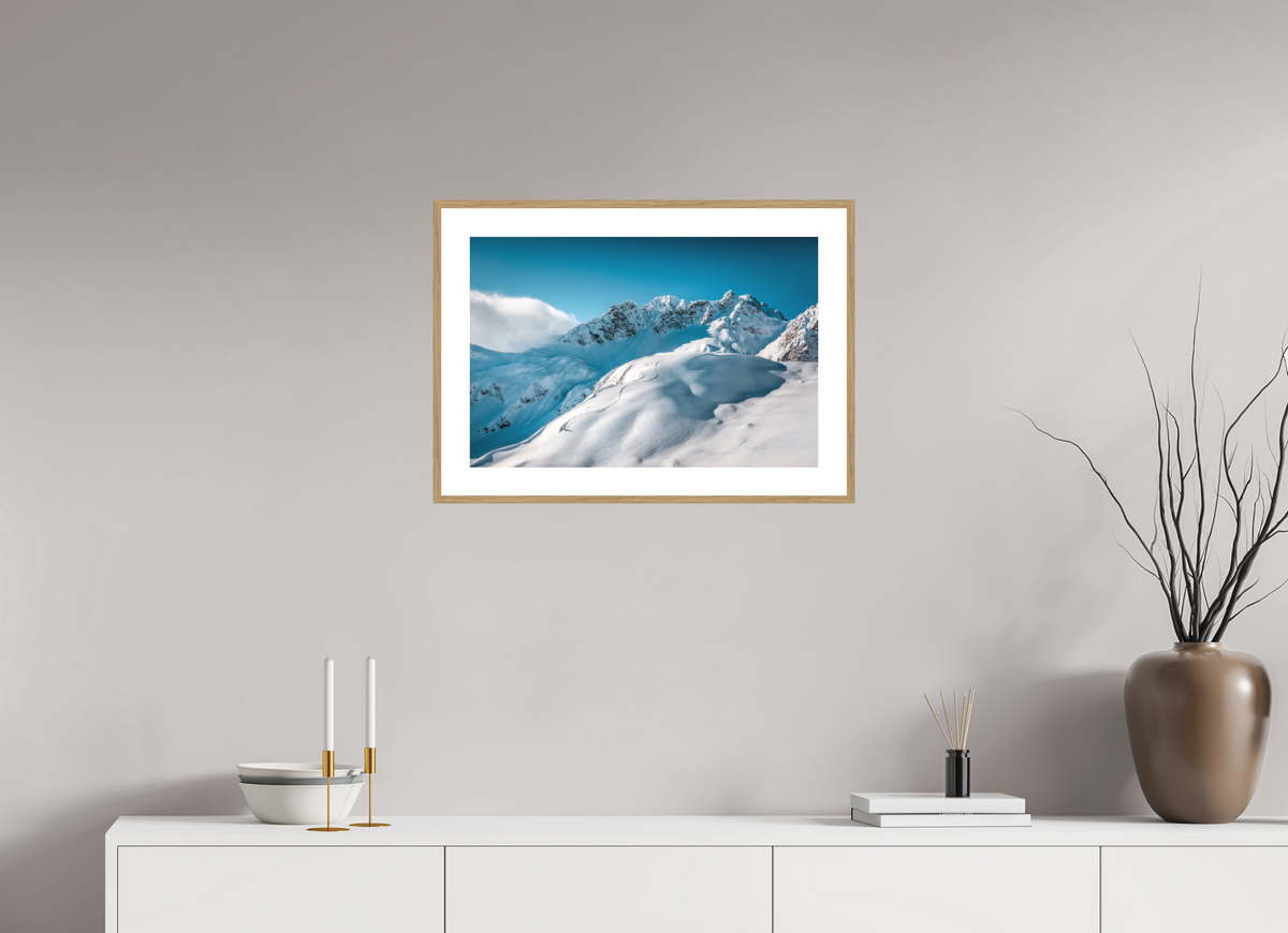 60 x 40 cm, Rahmen-Holzoptik Freeride Curves, Lech Zürs