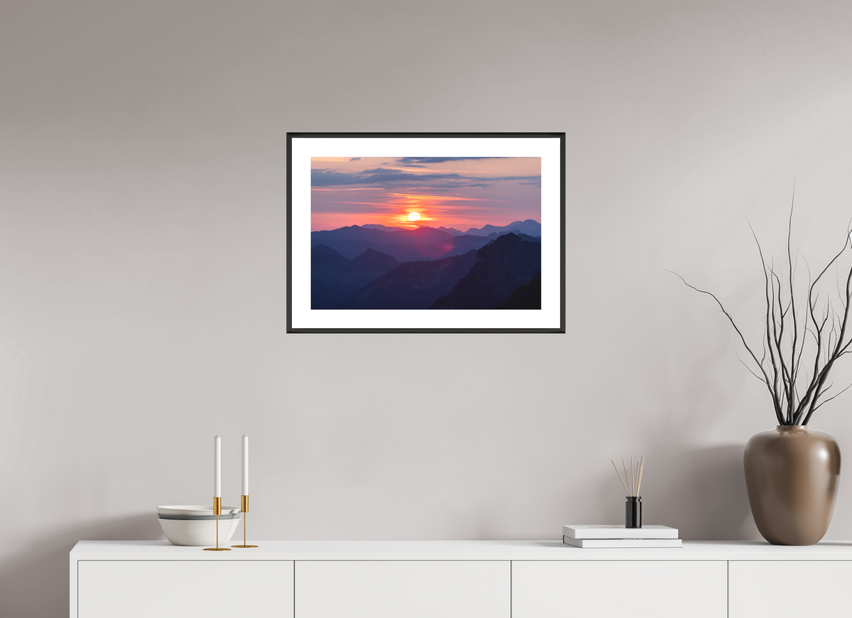 60 x 40 cm, Rahmen-Schwarz Hohe Matona Sunrise Layers, Alps