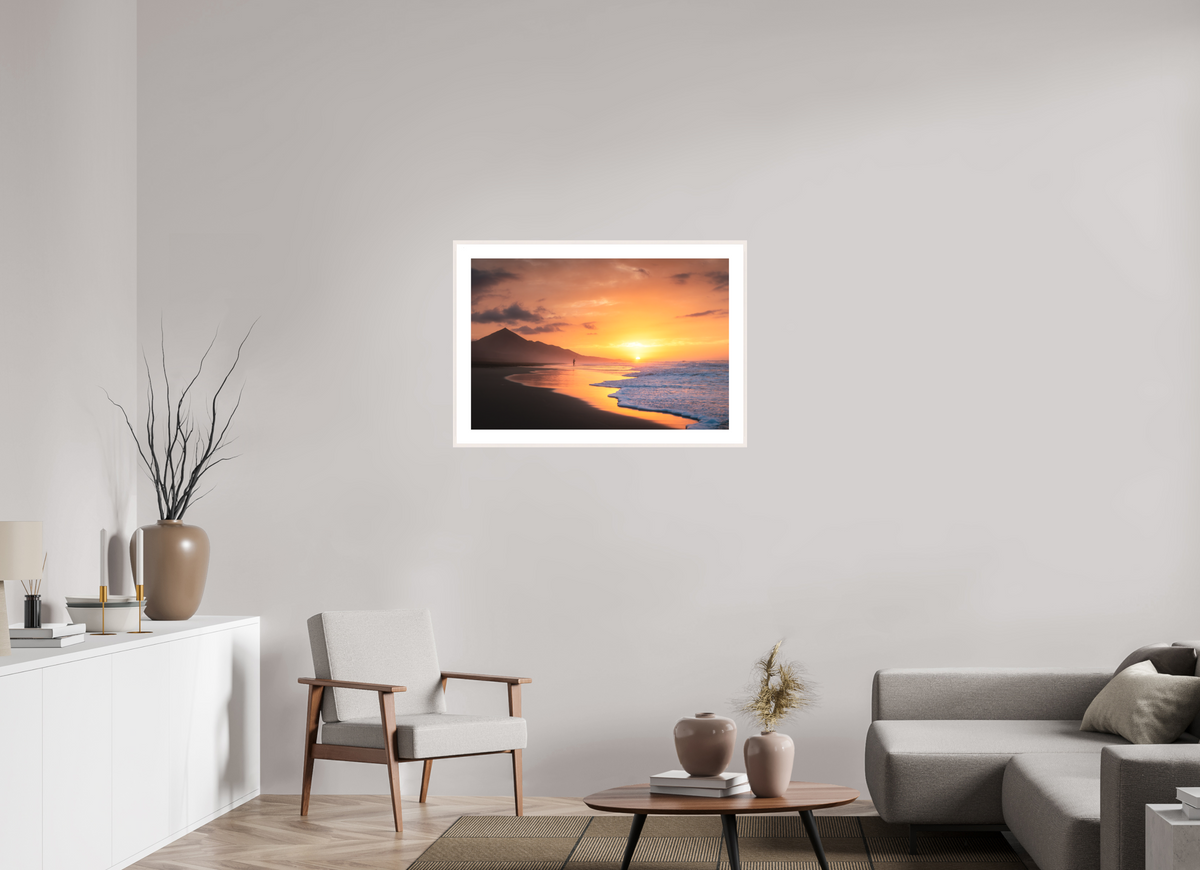 90 x 60 cm, Rahmen-Weiß Sunset Angler at Cofete, Fuerteventura