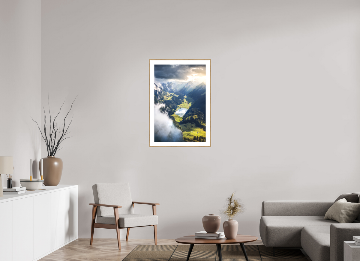 60 x 90 cm, Rahmen-Holzoptik Alpine Valley and Lake, Hoher Kasten