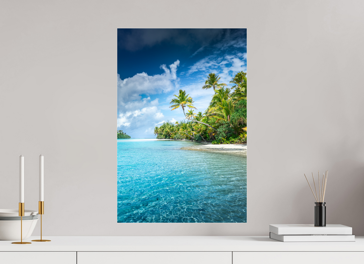 40 x 60 cm, Photo Print Under Acrylic Glass Palm Coast, Aitutaki Lagoon