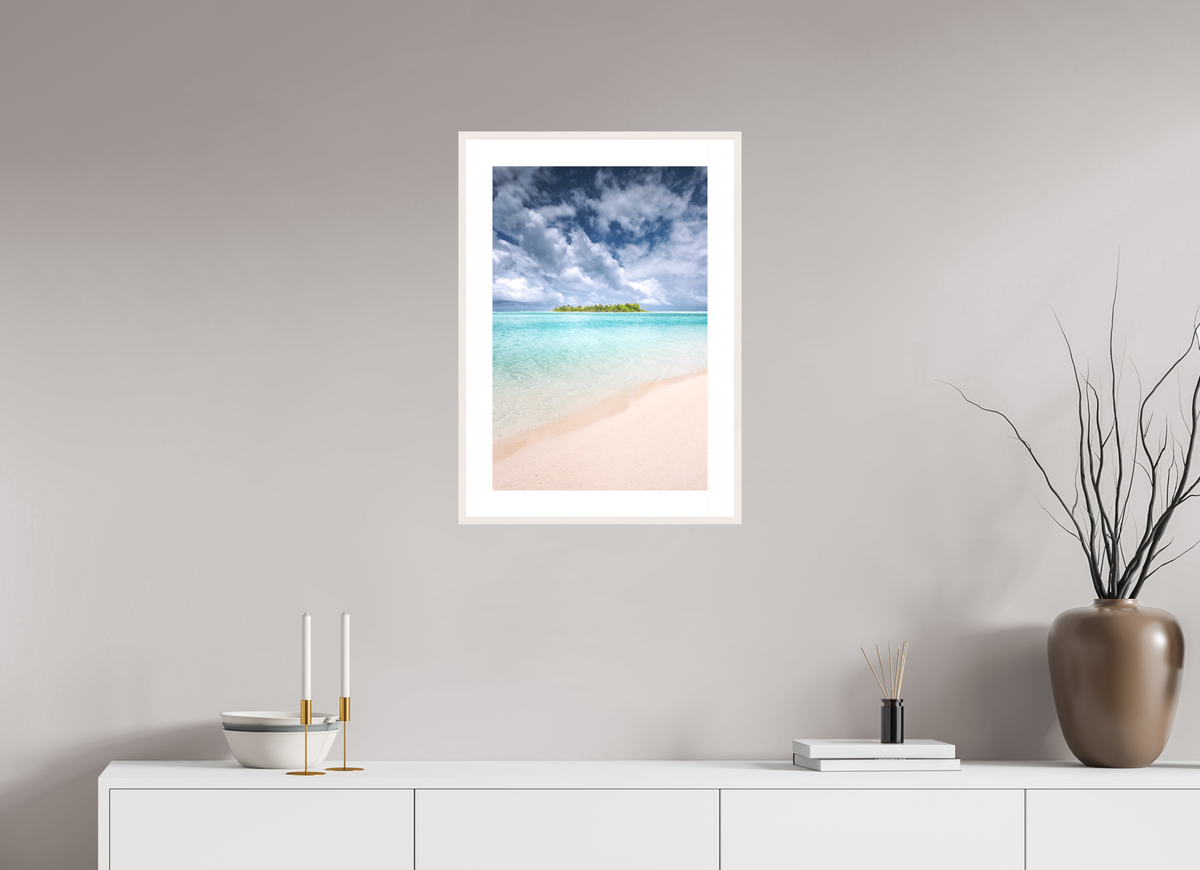 40 x 60 cm, Rahmen-Weiß Tropical Coastline, Aitutaki