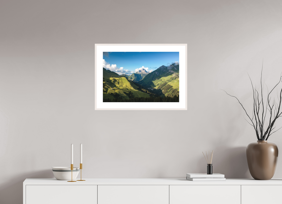 60 x 40 cm, Rahmen-Weiß Valley View to the Biberkopf, Warth