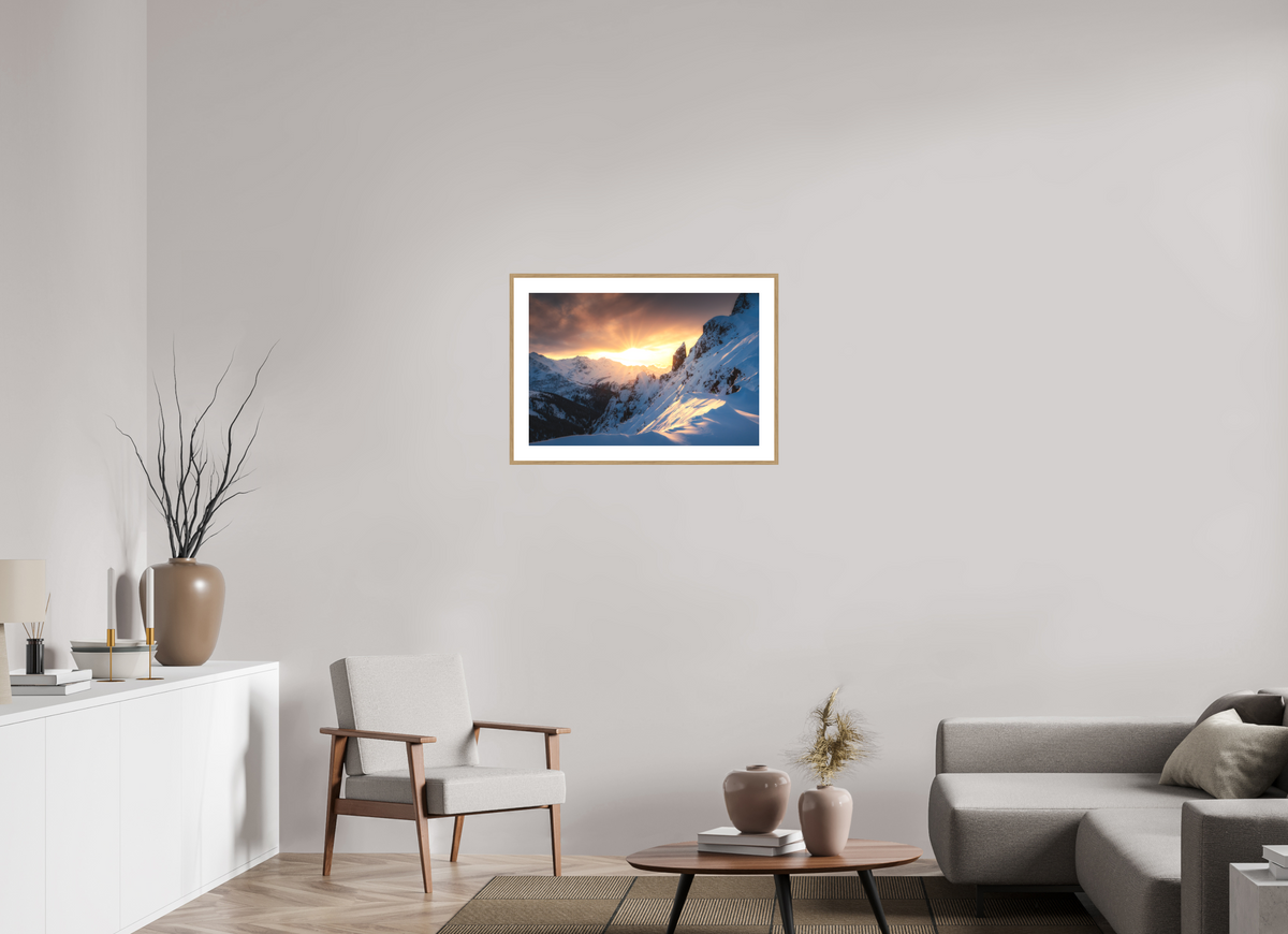 75 x 50 cm, Rahmen-Holzoptik Black Tower at Sunset, Zürs
