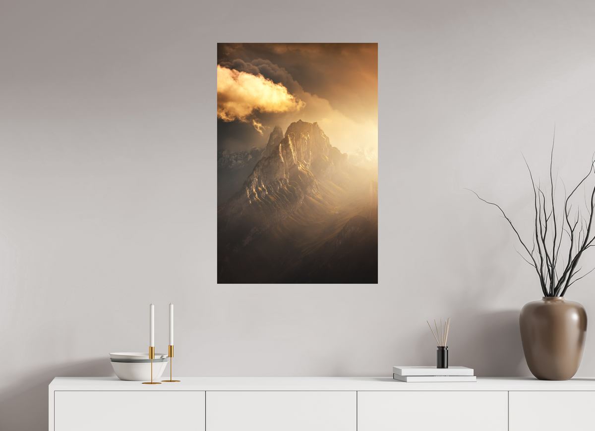 60 x 90 cm, Papierprint ohne Rahmen Glowing Mountainscape, Hoher Kasten