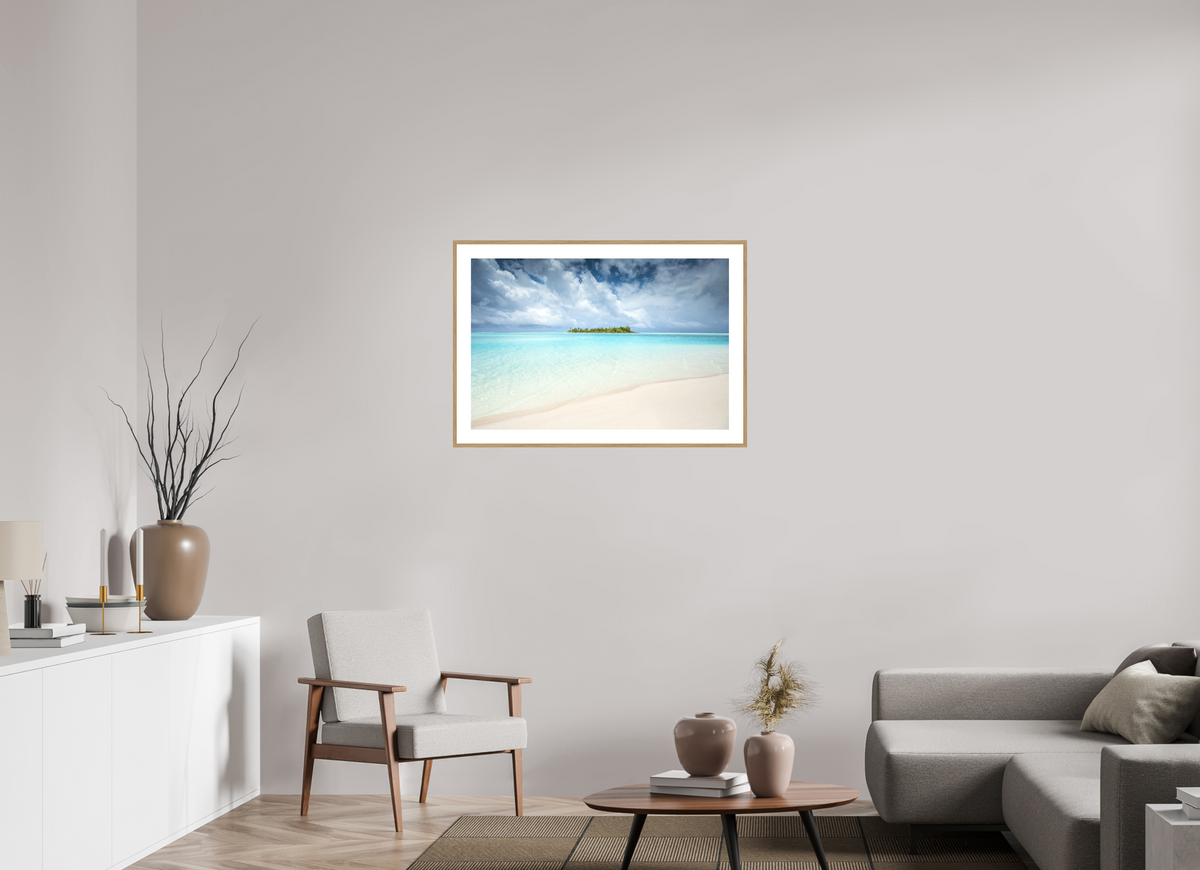 90 x 60 cm, Rahmen-Holzoptik Island in the Lagoon, Aitutaki