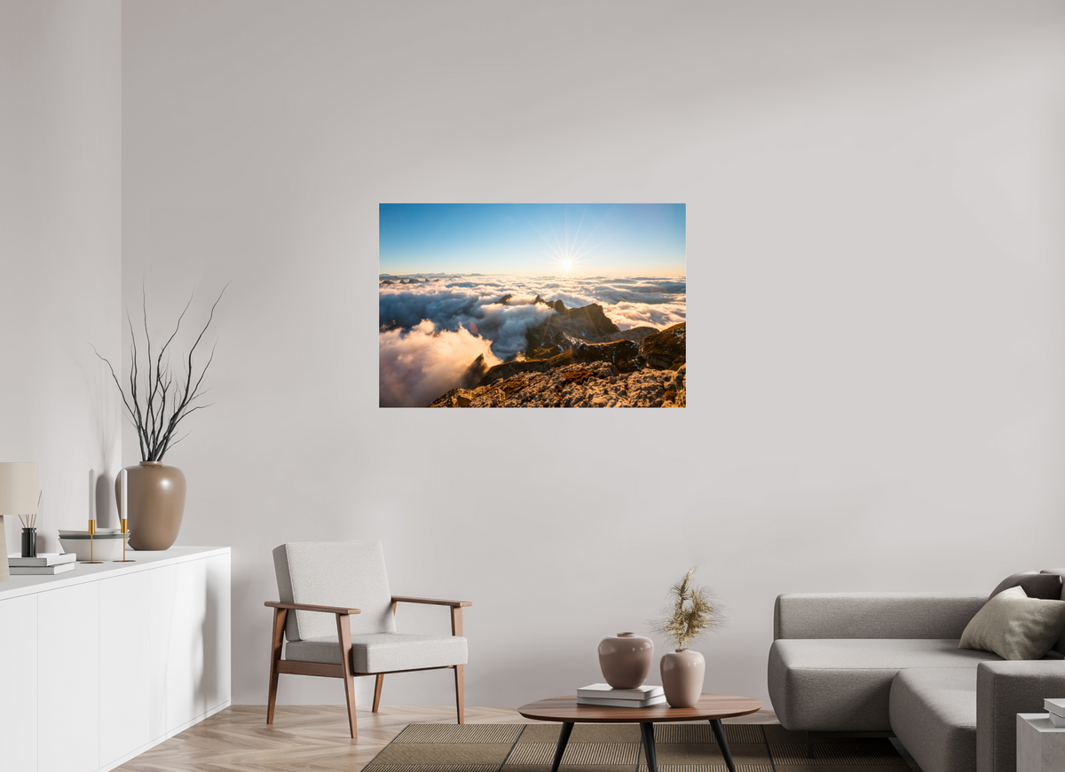 120 x 80 cm, Photo Print Under Acrylic Glass Säntis Sunset Clouds, Switzerland