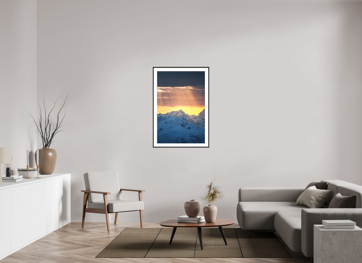 70 x 105 cm, Rahmen-Schwarz Light Rays Over the Peaks, Zürs