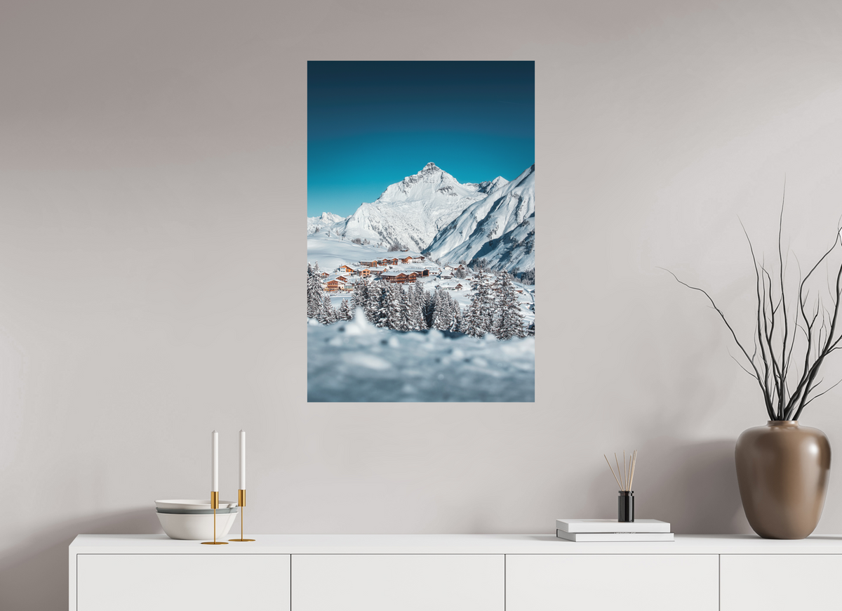 60 x 90 cm, Papierprint ohne Rahmen Oberlech Village with Biberkopf, Arlberg