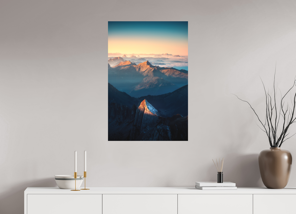 60 x 90 cm, Papierprint ohne Rahmen Säntis Peak Glow at Sunrise, Switzerland