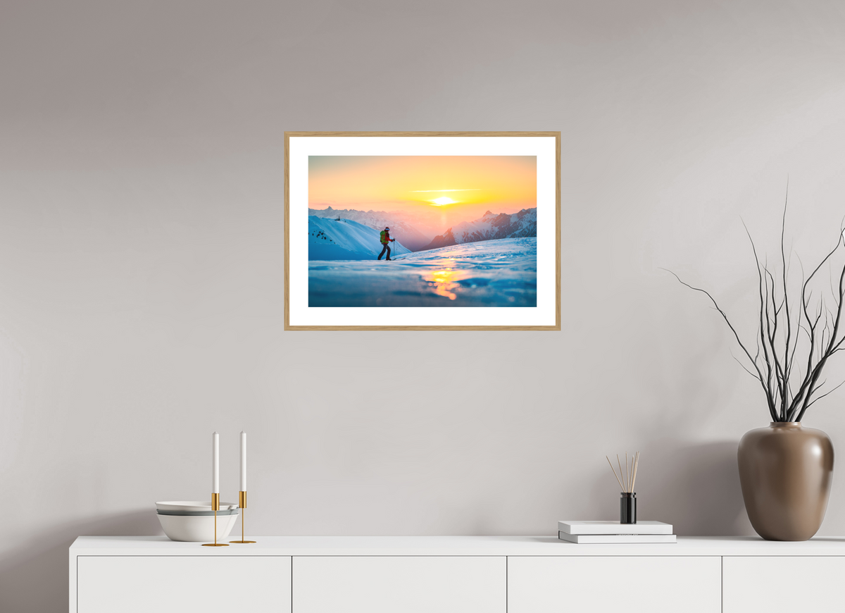 60 x 40 cm, Rahmen-Holzoptik Ski Tour Sunset, Stuben Arlberg