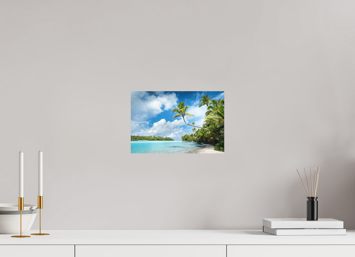 30 x 20 cm, Papierprint ohne Rahmen Curved Palm Over the Lagoon, Aitutaki