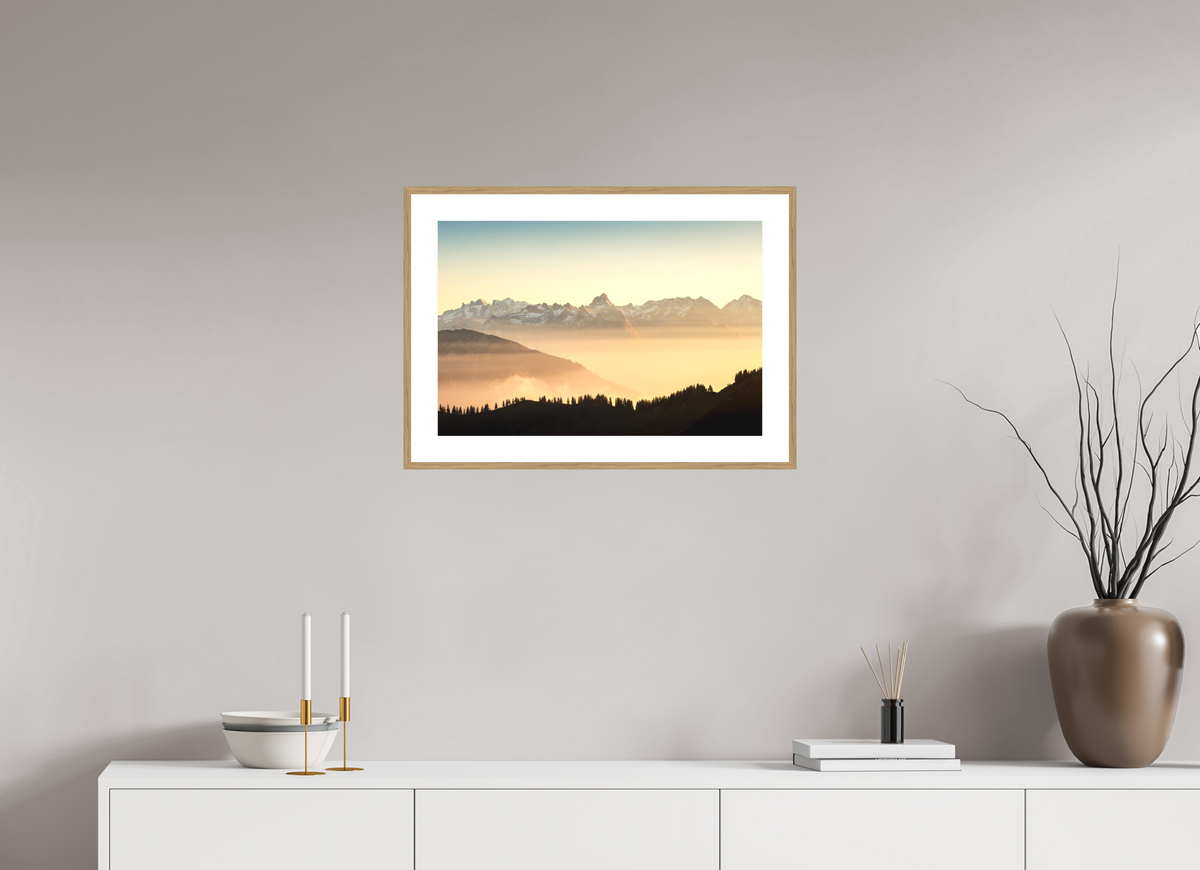 60 x 40 cm, Rahmen-Holzoptik Zimba Above the Sea of Fog, Vorarlberg