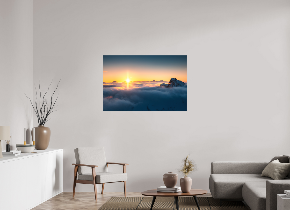 120 x 80 cm, Photo Print Under Acrylic Glass Golden Sunset Over the Clouds