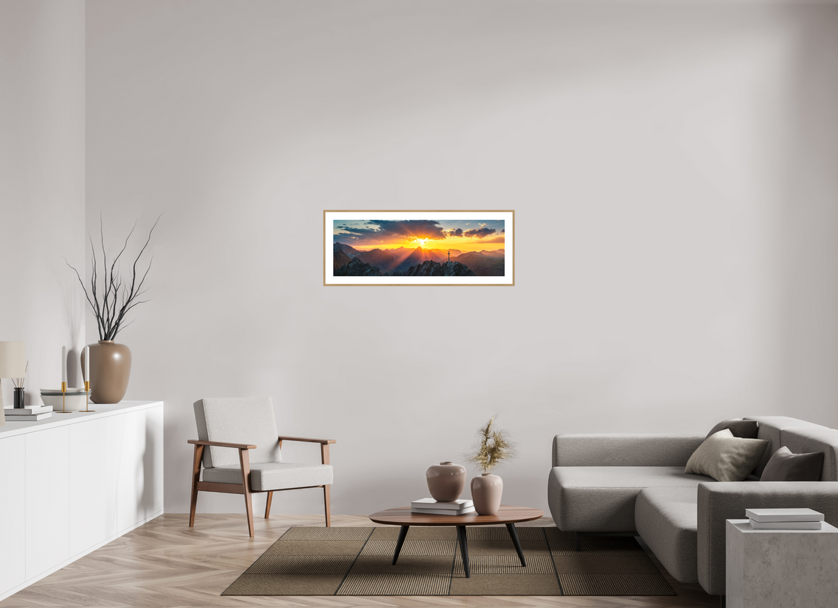 108 x 36 cm, Rahmen-Holzoptik Sunset at the Karhorn, Warth